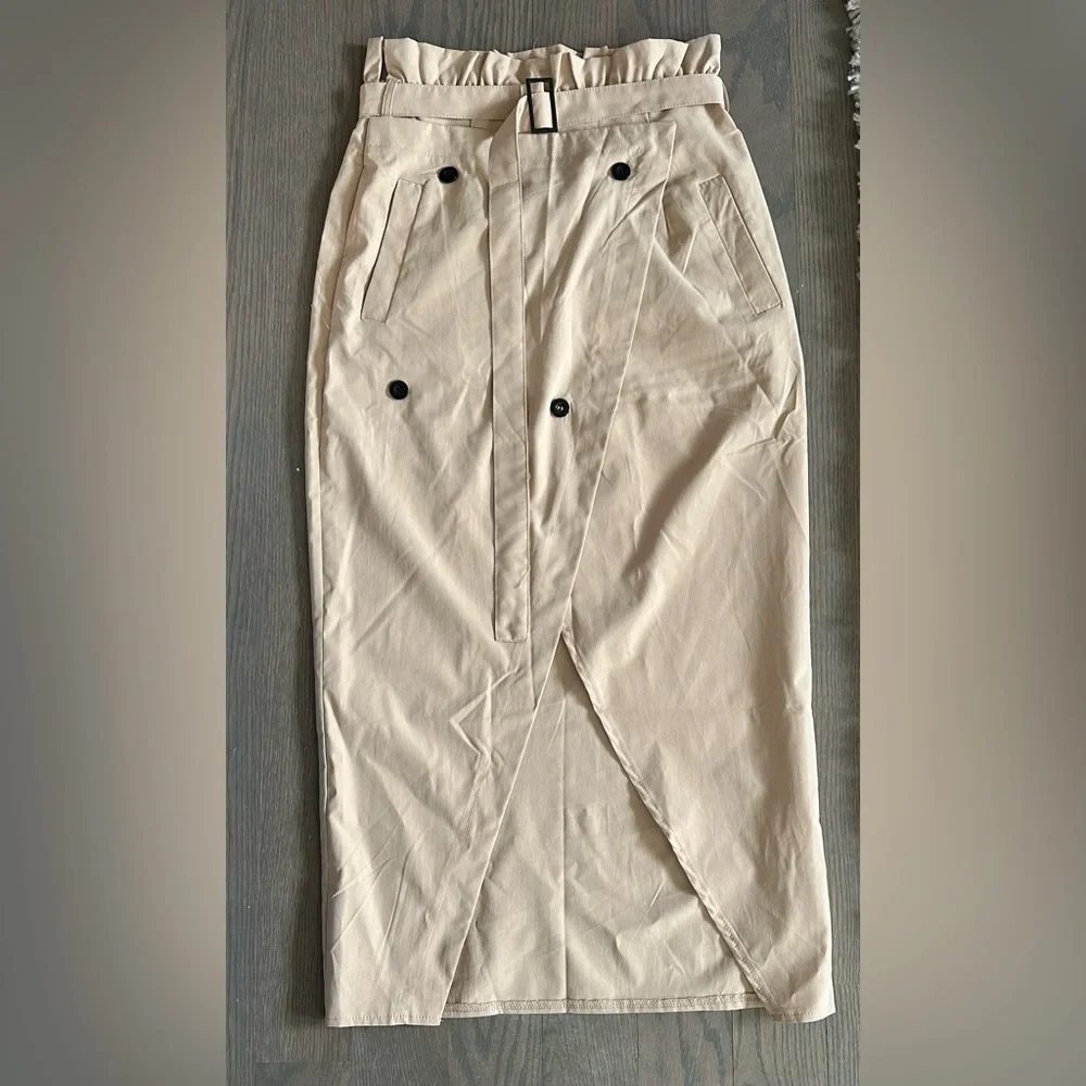 Double Breasted Belted Split Hem Skirt
